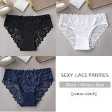 Lace Cotton Panties 3PCS Floral Embroidered Women's Briefs