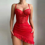 Women's Lace Sexy Lingerie Summer Transparent Dress Underwear Nightdress Delicate Nightgown with Panties Babydolls