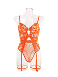 Sexy Transparent Solid Color Flower Print Lace Mesh Bodysuits Backless Deep V Suspenders Sleeveless Bodysuits Pure Desire QABP