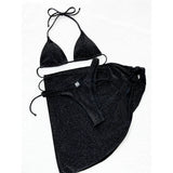 Glitter Sparkling Wrap Around Bikini Women Swimwear Female Swimsuit Three-piece Bikini set Sarong Bather Bathing Suit Swim V3679