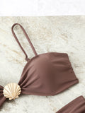 Strappy High Waist Bikinis 2026 Women Sexy Shell Swimsuit Solid Padded Swimwear Female Bathers Bathing Swimming Swim Suit