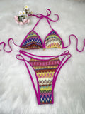 Retro Style 2026 Summer Women Knitted Swimsuit Sexy Backless Lace-up Swimwear Low Waist Femme Neck Bikini Set Beach Bathing Suit