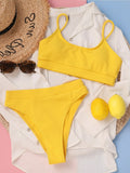 Sexy Solid Yellow Bikini 2026 Mujer High Cut Pleate Women's Swimsuit Separate Beach Bathing Suit High Waist Swimwear Biquini New
