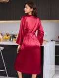 Women's Elegant Long Sleeve Robe V Neck Casual and comfortable bathrobe Solid Luxury Sleepwear For Home Relaxation