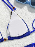 Sexy Blue Knitted Patchwork Bikini Set Women Halter Push Up Bra Bandage Thong Swimsuit Summer Bathing Suit Pool Swimwear 2026