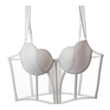 ja-dhāb / mu-thīr Kawaii Voom French Fishbone Bra Set Push up Bustier G-string Large Chest Slimming Anti-Sagging Lingerie Women