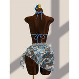 With Sarong Flower Printed Halter Bikini Female Swimsuit Women Swimwear Three-pieces Bikini set Bather Bathing Suit Swim V8321