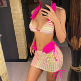 Blue Three-pieces Bikini set With Skirt Waved Ruffled Frilled Bikini Female Swimsuit Women Swimwear Bather Bathing Suit V5235C