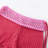Women Beach Shorts Trendy Contrast Color Foldover Sheer Knit Short Pants Summer Sexy Bohemian Shorts