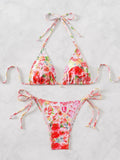 Blue Floral Print 2 Piece Micro Bikini Set for Women 2025 New Push Up Bra Thong Swimsuit Beach Bathing Suit Holiday Swimwear