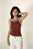 Slim-fit Color-blocked Sleeveless Tank Top For Women Spring Round-neck Slim-fit Hot Girl Knit Short Top Casual Style 77RB