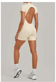 Half-zipper Slimming Yoga Jumpsuit Women Hollow Out Backless Sports One Piece Suits Short Sleeve Butt Lifting Tight Overalls
