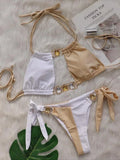 Splicing Halter Jewelled Diamond Bikini 2025 Women Swimsuit Female Swimwear Two Pieces Bikini Set Hollow Out Bathing Suit Swim