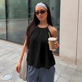 FDYOUI Women's Halter Off Shoulder Camisoles 2026 Summer Sexy Lace-up Backless Pink Tank Top Girls Loose Solid Tops Streetwear