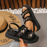 Fashion Flowers Embroidery Platform Sandals Women Plus Size 43 Back Strap Thick Bottom Sandles Woman Anti Slip Summer Sandals