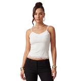 Women's Summer Solid Color Slim Fit Camisoles Spaghetti Strap Stylish Lace Trim Crop Tops