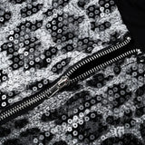Sexy Chic Leopard Printed Corset Tops Women's Fashion Skinny Zip-up Sequins Crop Tops Strapless Night Club Outfit Streetwear
