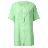 Cotton Linen Breathable And Comfortable Mid Length Oversized Button Down Half Sleeve O-neck Cardigan Casual Beach Suncreen Top
