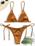 2025 Metallic Satin High Cut Brazilian Bikini Women Swimwear Female Swimsuit Two-pieces Bikini Set Bathing Suit Swim Beach Wear