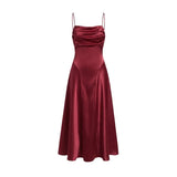 Australian Women's Back-cross-strap Hollow-out Camisole Dress With Chest Pleats Slim-fit Waist And Long Skirt Pure Desire ZJBL