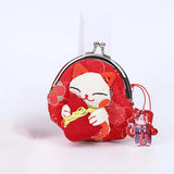 Portable Japanese Style Maneki Neko Coin Purse Flower Printing Lucky Cat Clutch Bag PU Wallets Card Holder Travel