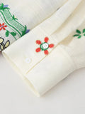 Foridol Floral Embroidery Women Shirt Pants Set Linen 2 Pcs Outfit Female Matching Set Wide Leg Pants Suit 2025 Casual Set
