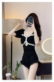 Hot Selling Swimsuit Women's New Black One-piece Cover Belly Slimming Skirt Style Flat Corner Hot Spring Conservative Swimsuit