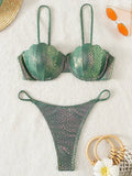 Snake Skin with Bra Cup Micro Thong Bikini Female Swimsuit Women Swimwear Two-pieces Bikini Set Bather Push Up Bathing Suit Swim