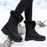 Winter Snow Boots  Women Waterproof Non-Slip Warm Northeast-Style Large Cotton Shoes, Ski , Fleece-Lined,  High-Top Cotton Boots