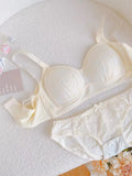 Summer Lace Half Cup Bra Small Bust Beachwear Gathering Light Support Pure Bralette Ultra Thin Wirefree Set AU MOYISU S-XL-32-38