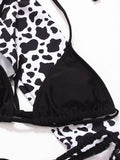Leopard Printed Long Sleeve Beach Cover-up Bikini Women Swimwear Female Swimsuit Three-pieces Bikini Set Micro Bathing Suit Swim