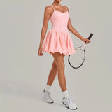 Women's Tennis Skirt Dress Sports Fitness Golf Beautiful Back Slim-fit One-Piece Training Workout Gym Anti-exposure Yoga Dress