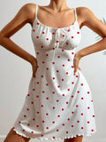Women’s Heart Print Nightdress Sexy Spaghetti Strap Pajama Dress Sleeveless Lace-Up Cute Slim Fit Sleepwear