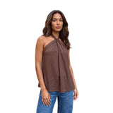 Women Tie-up Halter Tops Loose Solid Color Sleeveless Open Back Ruffled Vest Stylish Summer Streetwear