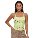 Women's Summer Halter Neck Tops Fashion Sleeveless Dota Print Slim Fit Cami Tops