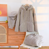 Korean New Women Warm Coral Fleece Pajamas Set Autumn Winter Sleepwear 2 Pieces Home Suit Casual Hooded Pajamas Night Wear