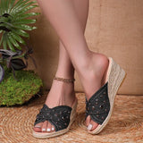 Fashion Denim Chunky Wedge Sandals Women 2025 Rivets Decor High Heels Slippers Woman Peep Toe Thick Bottom Sandles Plus Size 43