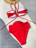DEKA Brazilian Neck Bikini Set High Waist Flower Swimwear Women Floral Push Up Swimsuit Red White Bathing Suit Beachwear Biquini