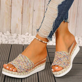 Fashion Mix Color Woven Sandals Women 2025 Summer Wedge Heel Bohemian Sandals Woman Lightweight Platform Sandles Plus Size 36-43