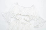 Foridol Lace Summer White Dress Women Puff Sleeve Embriodery Waist Cut Out Beach Short Sexy Cotton Dress Backless 2025 Sundress