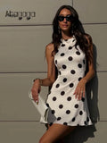 Ahagaga Sexy Slim Mini Dresses Women Polka Dot Print Halter Neck Sleeveless Backless A-Line Casual Vacation Zipper Vestidos