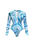 Long Sleeve Printed Swimwear Women One Piece Swimsuit With Pants Lady Sexy Swimming Suit Fashion Female Beachwear Pool Outfits