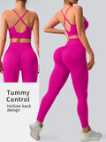 2 pcs/set Seamless Tight Pants Set Rose Red Tank Top Outfit Women's Clothing Breathable  Trousers  Athleisure Fitness Pants