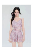 Swimsuit Women's Two-piece Fairy Style Sexy Hot Spring Skirt Style Three-dimensional Flower Ribbon Swimsuit