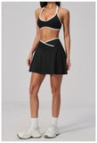 Summer New Outdoor Breathable Yoga Sets Women Color Block Shockproof Sports Bra Tennis Pleate Skirt Gym Workout Fitness Suits