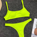 Sexy Neon Yellow Ribbed Brazilian Bikini Women Swimwear Female Swimsuit Two-pieces Bikini Set High Cut Bather Bathing Suit Swim