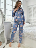 Home wear pajamas ice silk long sleeves trousers thin pajamas