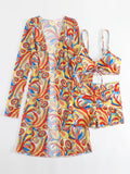 New Sexy 3 Pieces Suit for Women Neck Hanging Bikini Set+Cover-up Swimwear Sunproof Tankini High Waist Shorts Swimsuit Beachwear