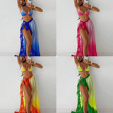 Sexy Green Tie Dye Gradient Bikini Set Women Mesh Split Long Skirt 3 Piece Swimsuit 2026 Bathing Suit Holiday Swimwear Biquini
