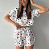 Summer Sleepwear Women's Two-pieces Pajamas Set Breathable Printing Casual Short Sleeved Tops and Shorts Sets Loungewear